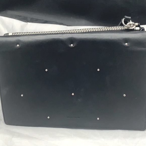 AllSaints Kathi Wallet Bag Black Silver Studs Leather Clutch No Strap - Picture 1 of 9